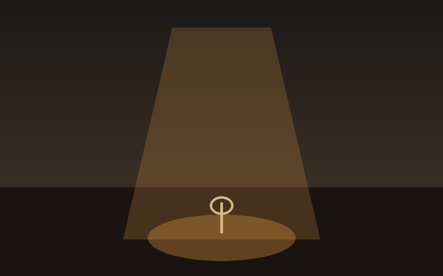 An empty black-box stage under a single work light