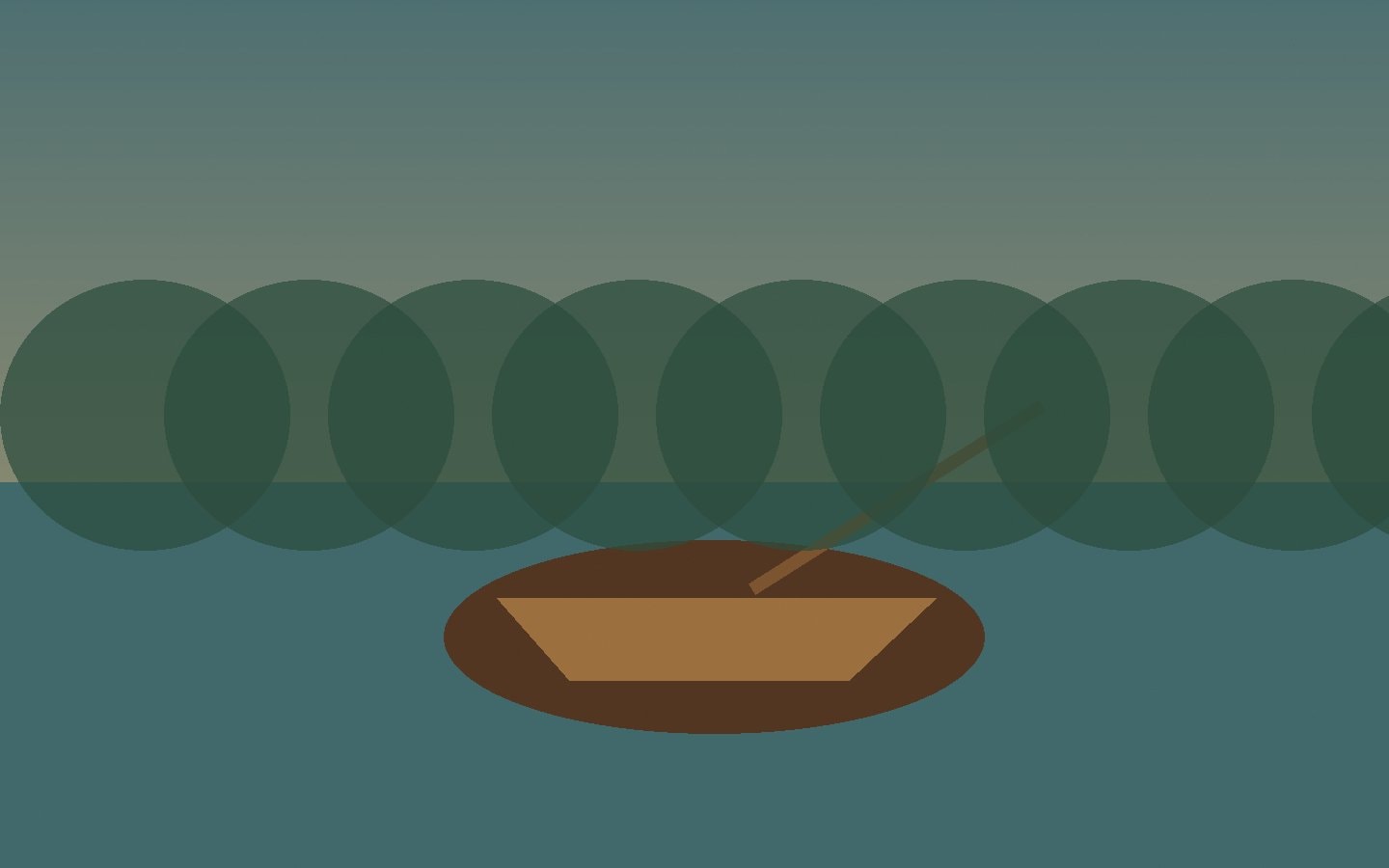 An empty wooden rowboat floating on a quiet park lake